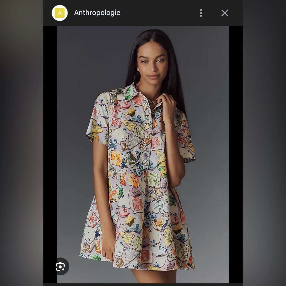 Anthropologie Floral Short-Sleeve Swing Tunic Mini Dress. Size Small